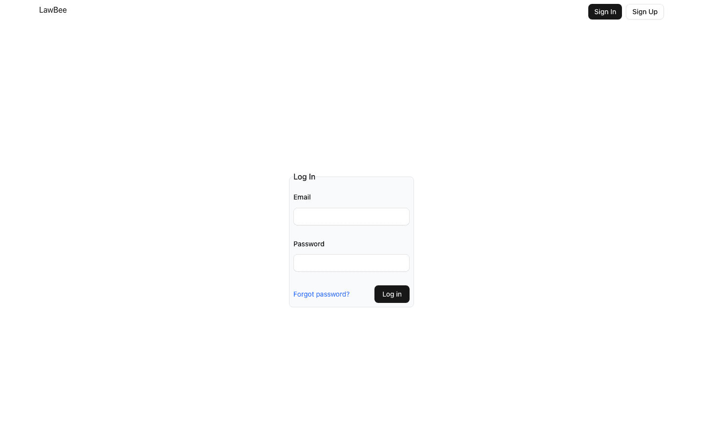 Lawbee login page on desktop