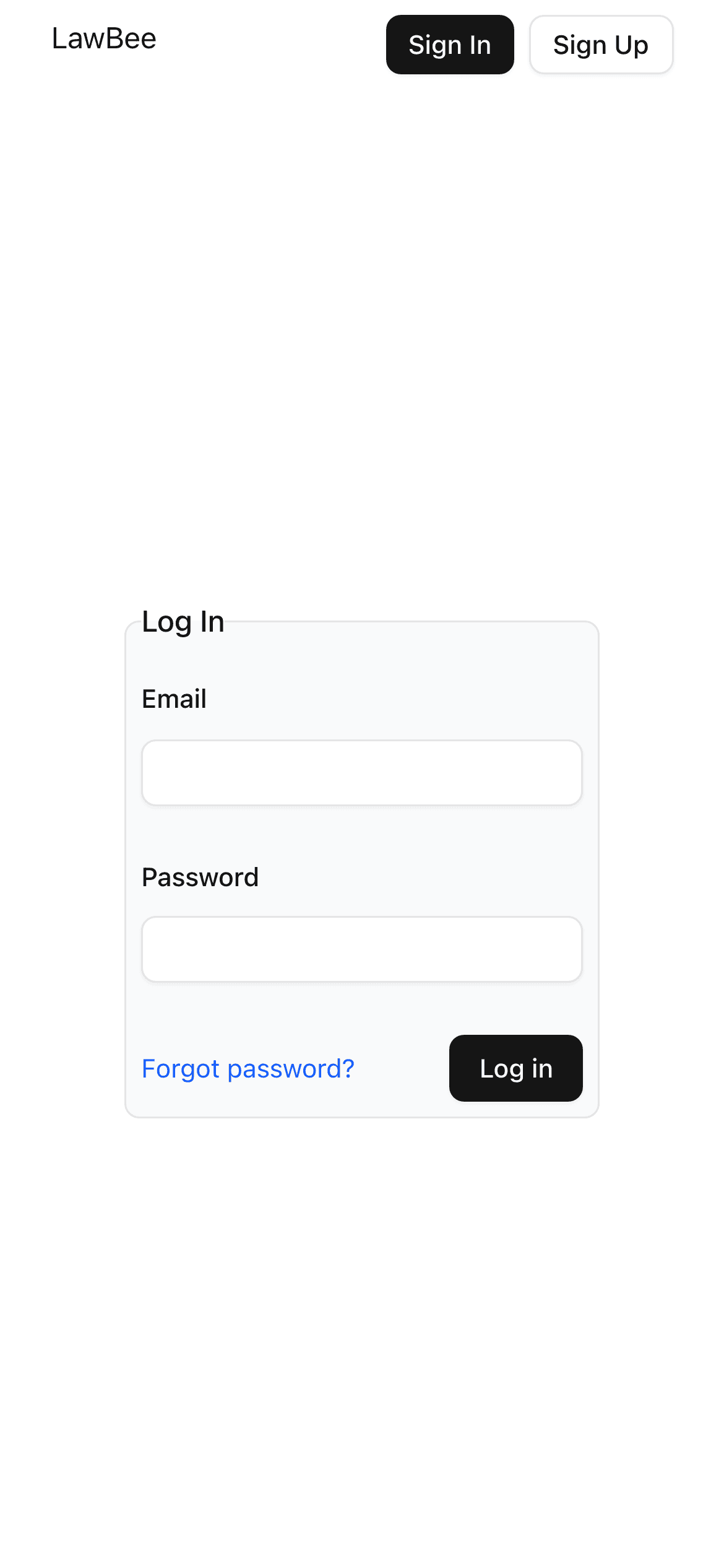Lawbee login page on mobile