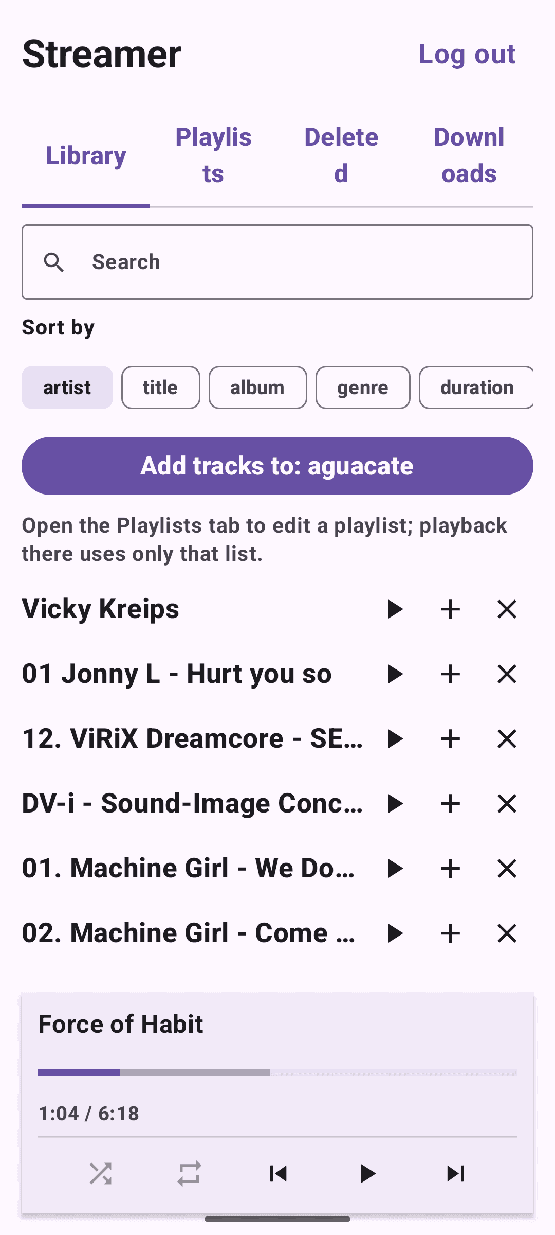 Streamer playback / now playing
