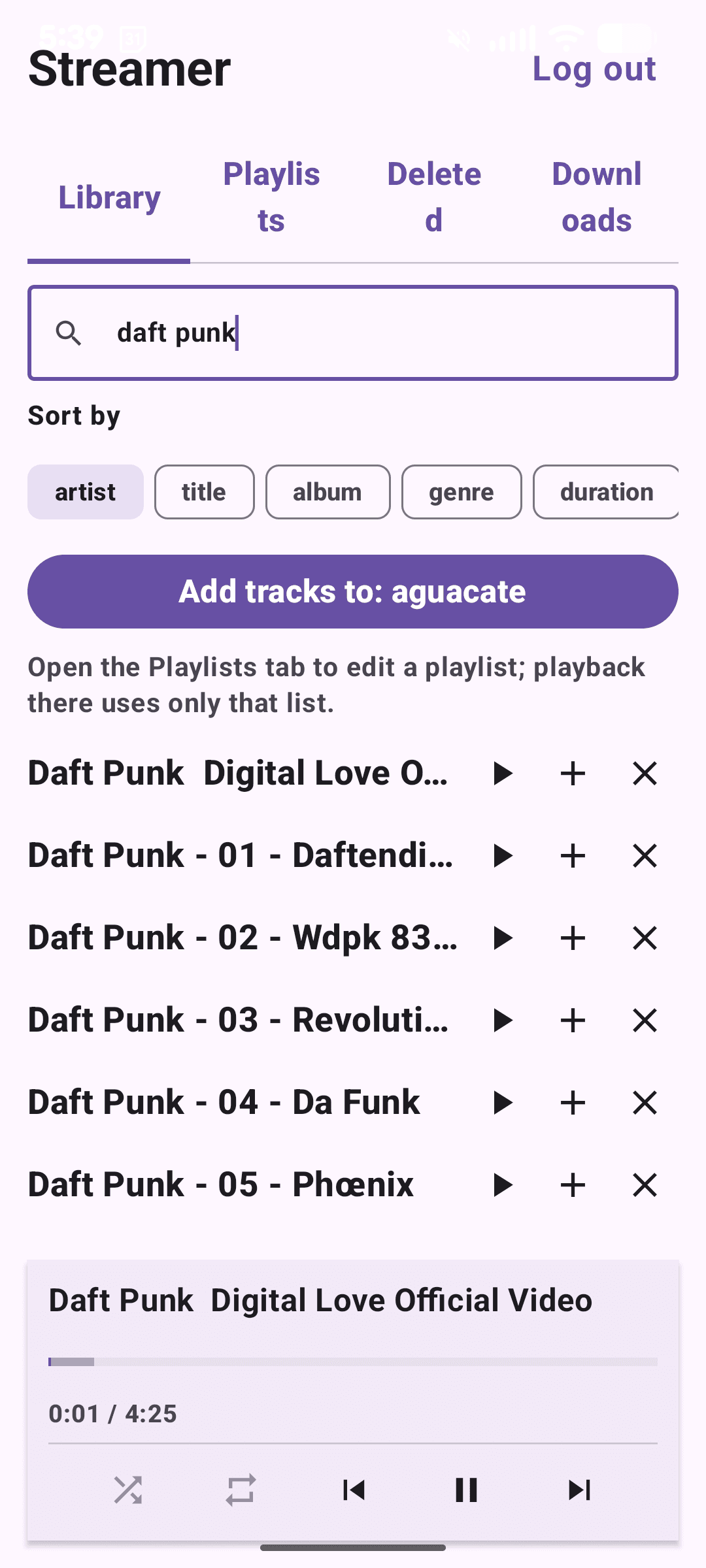 Streamer library with search